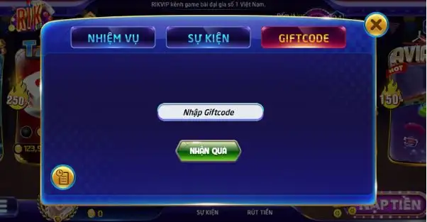 Các loại gift code có tại cổng game Rikvip