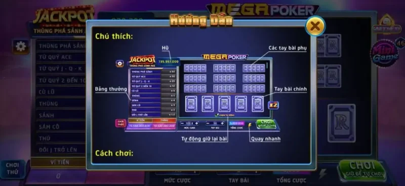 Các tổ hợp bài trúng thưởng tại Mega poker Rikvip