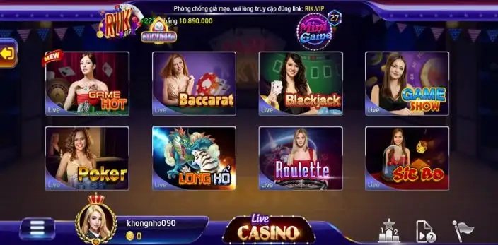 Các tựa game hấp dẫn có tại Live Casino Rikvip 